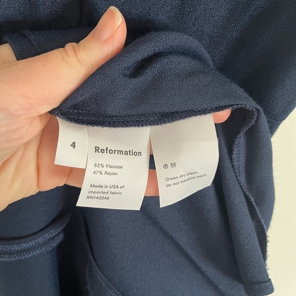 REFORMATION Navy Cap Sleeve High Slit Gavin Midi Dress - Picture 8 of 9